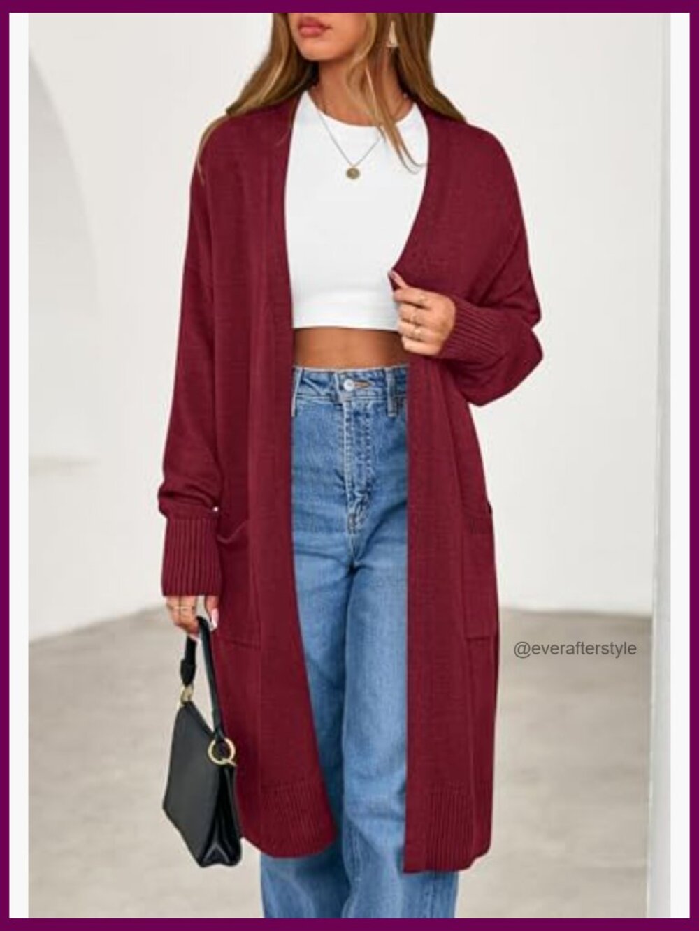 Oversized Long Cardigan Open Front Chunky Knit Cardigan with Pockets - Picture 2 of 7